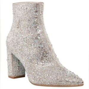 Betsey Johnson Rhinestone Pointed Toe Ankle Boot 3.5 Block Heel Size 6